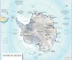 Puzzle Χάρτης της Ανταρκτικής. Ο Νότιος πόλος βρίσκεται στην Ανταρκτική ήπειρο